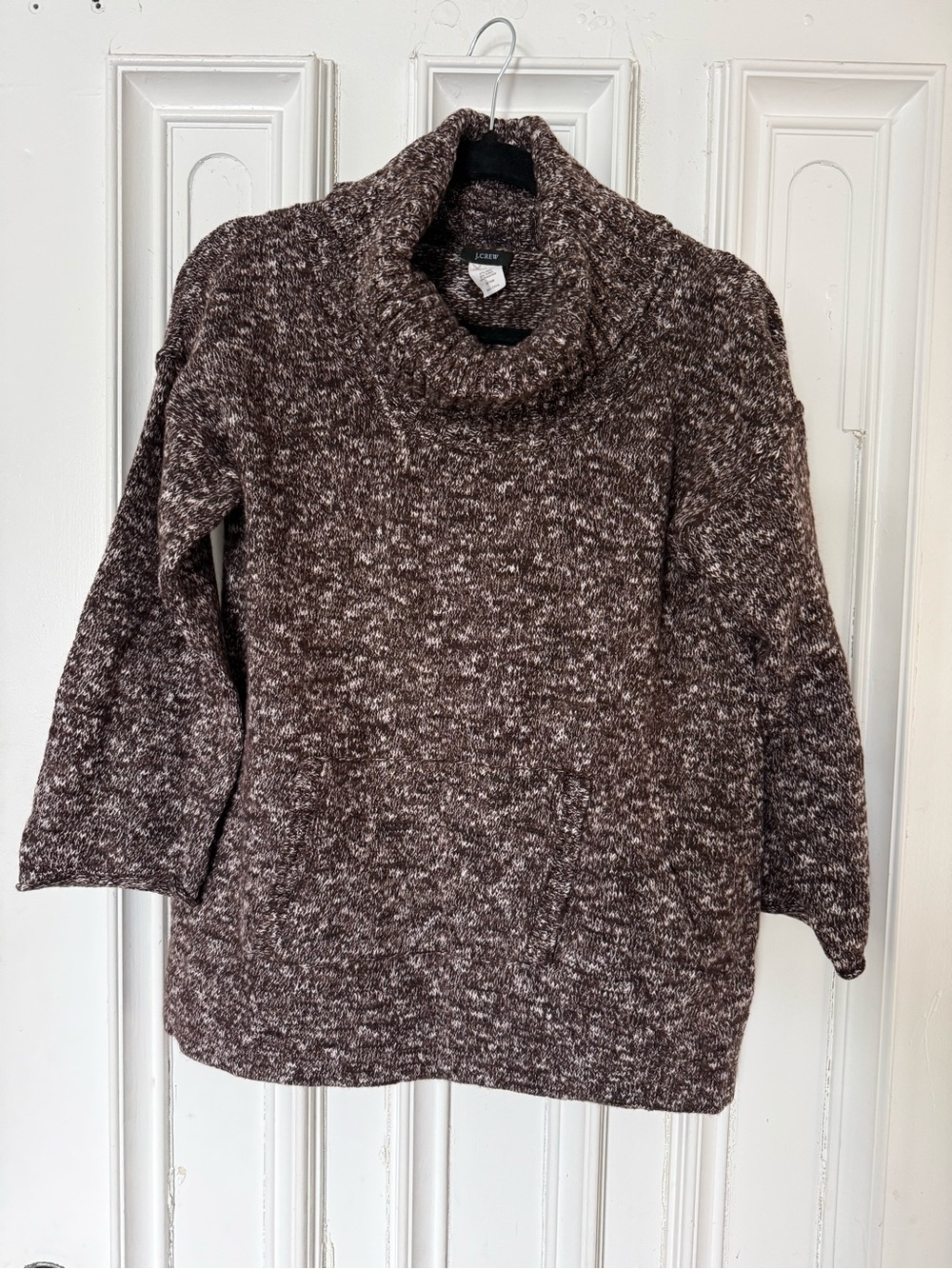 J. Crew Wool Blend 3/4 Sleeve Sweater Women's size Medium Brown White Heathered